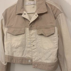 White/Beige/Brown Denim Jacket Bershka Small